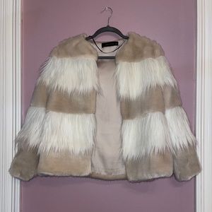 Blush & White/Cream Fur Coat